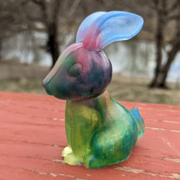 Hand Crafted Other - Bunny Rabbit Handmade Resin Art Colorful Cute Home Decor Rainbow